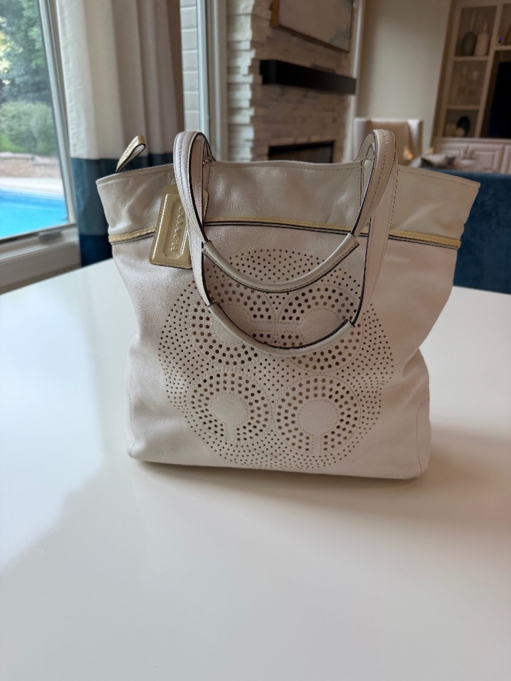 Coach Audrey Leigh laser cut tote ivory